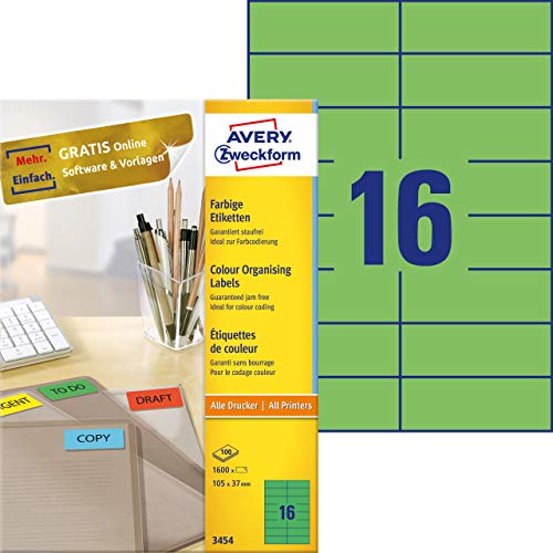 Étiquettes 105 x 37 mm vert AVERY Zweckform à impression totale nette