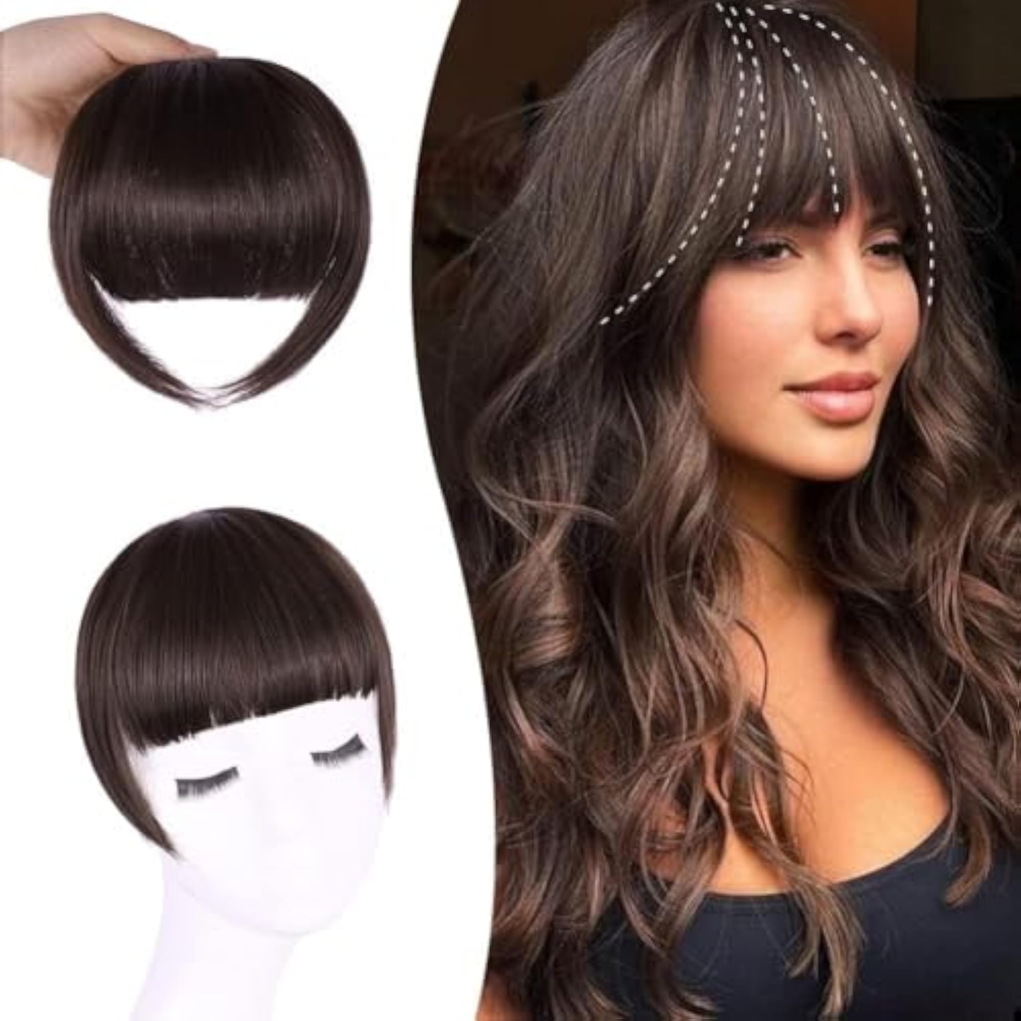Dark Brown Clip Fringe Hair Extensions for Women
