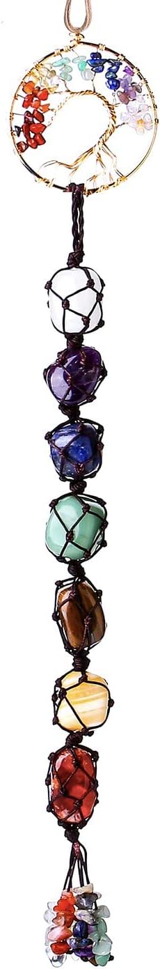 DUQGUHODUQGUHO Chakra Decor Crystal Healing Stones Tree of Life Chakra Wall Decor Crystal Car Hanging Ornament Meditation Witch Hippie Boho Decor Feng Shui Decor for Home Room Window Spiritual Gift for Women