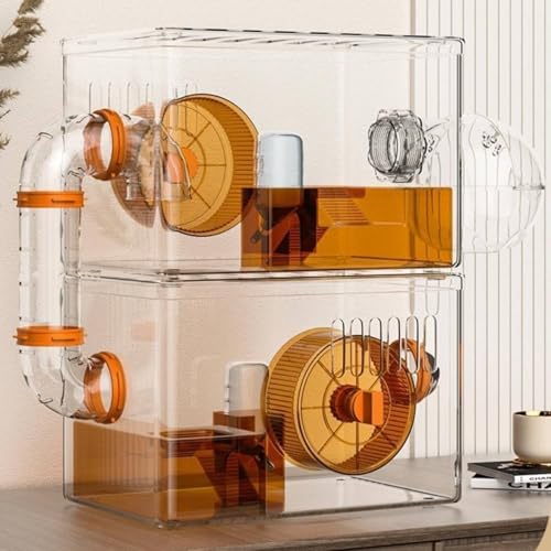 KLKCMS Hamster Cage Acrylic Habitat Transparent Enclosure Stackable House Complete Starter Kit Easy Maintenance Suitable for Pet Observation Home Use, Blue, 2-Layer Large Wheel - Image 7