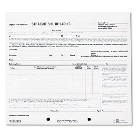 Rediform Snap-A-Way Bill of Lading, Short Form, Three-Part Carbonless, 7 x 8.5, 250 Forms Total Cover