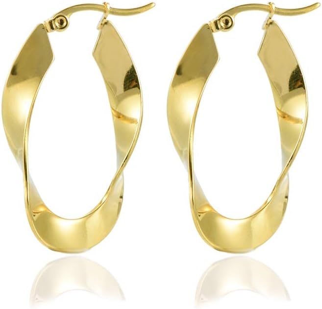 9ct Yellow Gold Hoop Earrings for Womens,35X20MM Twisted Earrings for Girls.