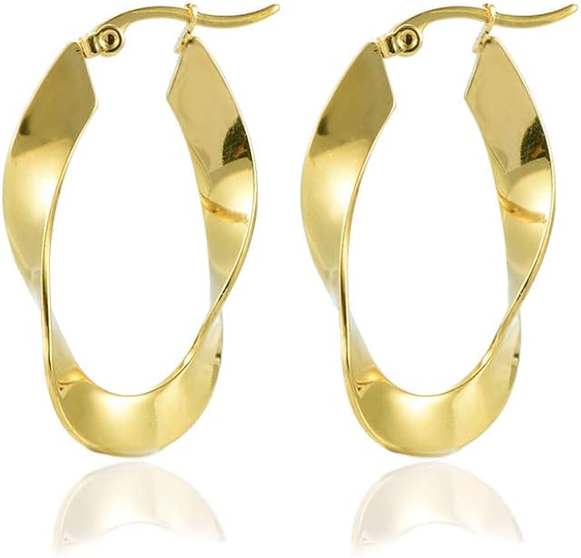 Yumay 9ct Yellow Gold Hoop Earrings for Womens,35X20MM Twisted Earrings for Girls.