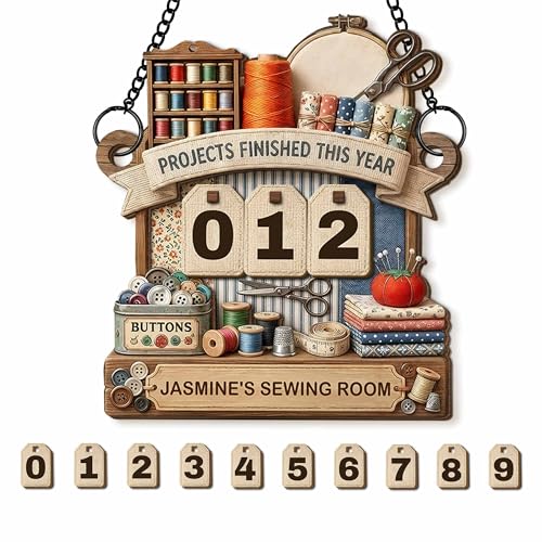 ALMAGEMSUS Personalized Sewing Project Tracker with Number Tiles, Projects Finished