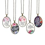 Bling Bling Glass Cabochon Necklace Vintage Bible Verses Pattern of Oval Pendant Inspired Necklace 23.6 inches Handmade for Gifts 5pcs (Bible Verses 5, Big Oval)