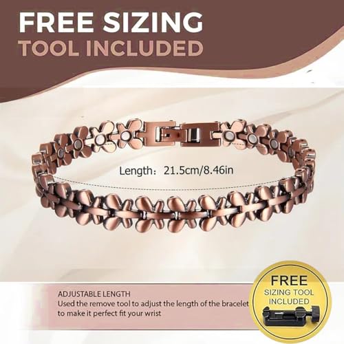 Image of Copper Bracelet for Women 99.9% Pure Copper Crystal Bracelets Link Chain Charm Jewelry Present 3500 Gauss with Adjustment Tool