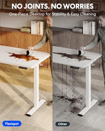 Image of FLEXISPOT EN1 One-Piece Standing Desk with 1-Inch Thick Seamless Desktop, 55 inchx28 inch Electric Height Adjustable Desk for Home Office, Multi-Monitor Setups & Easy Assembly, White