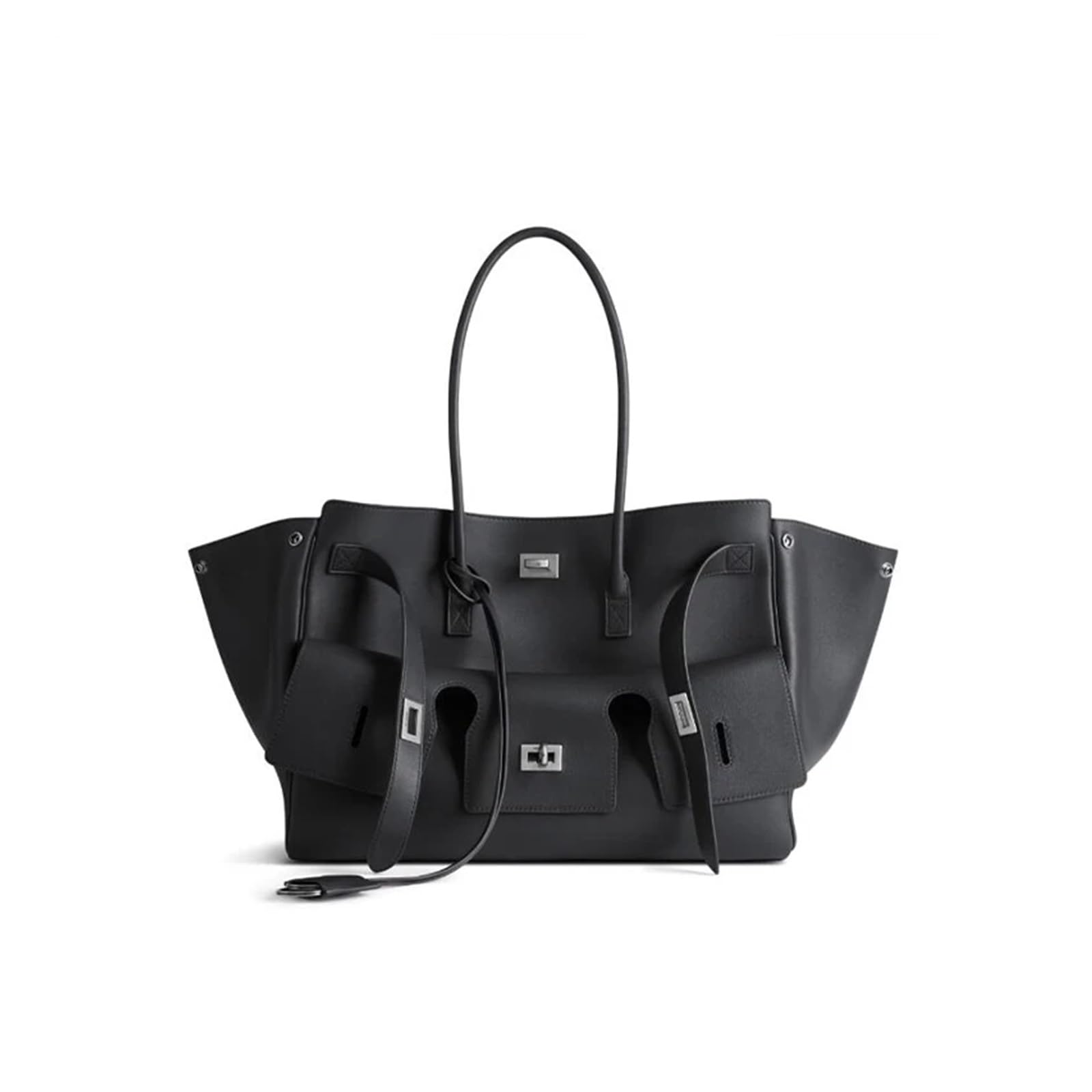 Borse da Donna Borsa a tracolla grande capacità in pelle scamosciata nera con chiusura in argento e oro, alla moda