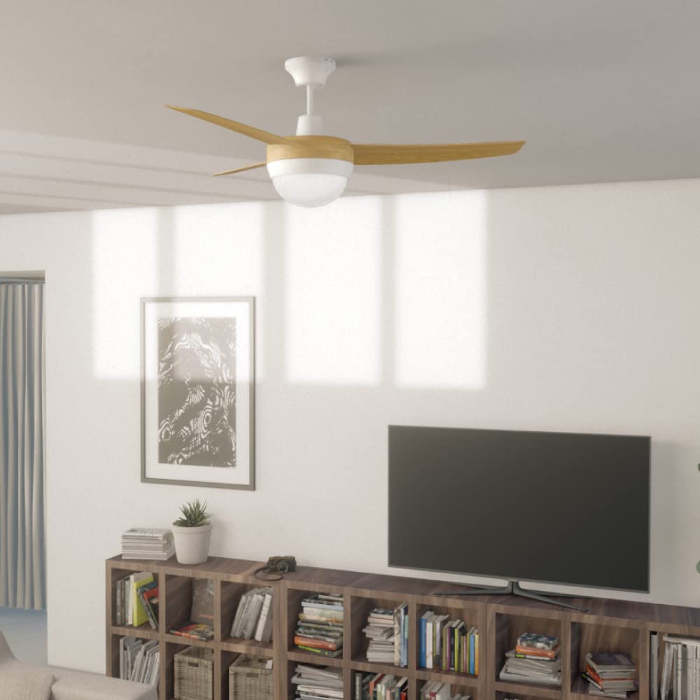 Newlux - Ventilador de Techo con Luz y Mando a Distancia Roof W420 con 3 Aspas (Ø106cm), Funcion Inverter, Programable 4h y 3 Vel. Motor de Cobre 60W y Área de cobertura 35m2 | Incluye Kit de Montaje