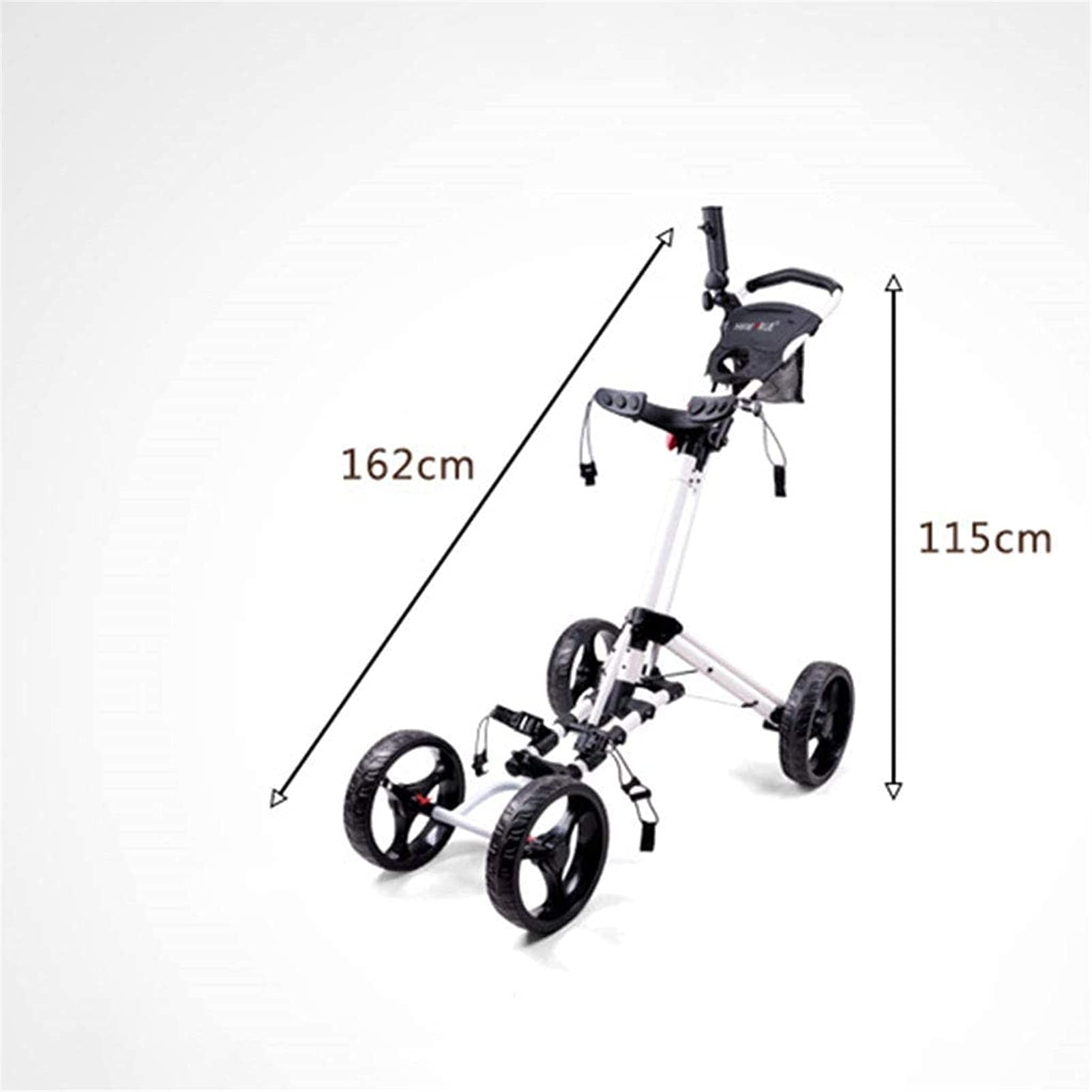 Golf-Push-Cart, 4-Rad-Golf-Push-Cart – zusammenklappbarer Golf-Pull mit Getränkehalter, Anzeigetafel-Tasche, Leichter Push-Pull-Golfwagen