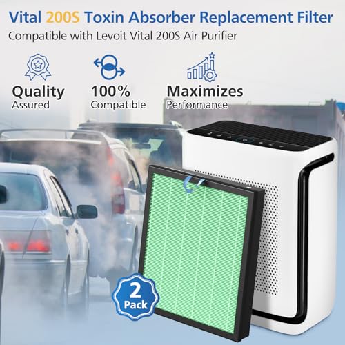 Vital 200S-P Toxin Absorber Replacement Filter Compatible with LEVOIT Vital 200S Air Purifier, 3-in-1 Filtration System Activated Carbon 200S Filter, Vital 200S-RF-TX (LRF-V201-GUS), 2 Pack, Green