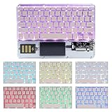 Justdfine Ultra-Slim Bluetooth Keyboard 7 Colors Backlit Portable Mini Wireless Keyboard Rechargeable for Apple iPad iPhone Samsung Tablet Phone Smartphone iOS Android Windows-Transparent