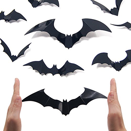 Ivenf 100 Pcs Halloween Decorations Indoor 3D Bats Wall Stickers 5 Size & 5 Design For Home Decor, Extra Large Black Scary Bats Window Door Porch Decals Outdoor For Halloween Eve Party Supplies #TOP3
