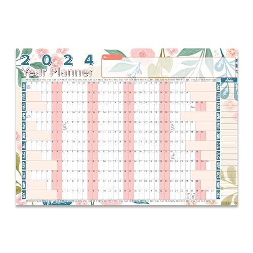 2024 Wall Planner Large Wall Calendar A3 Yearly Planner Jan To Dec Full Year Annual Poster Students Home School Office Academic Work Study Planning Chart 29.7x42Cm(Folded)(1Pc)(Floral Design)