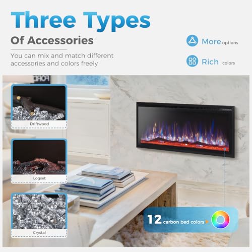 Image of 42 inch Electric Fireplace Inserts /Wall Mounted Ultra-Narrow Bezel Fireplace