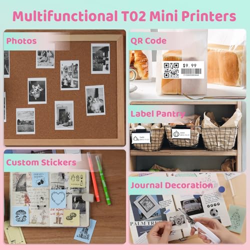 Image of Ponek T02 Mini Printer (Pink with 1 Roll Paper+ T02 Mini Printer (Green with 3 Rolls Paper)
