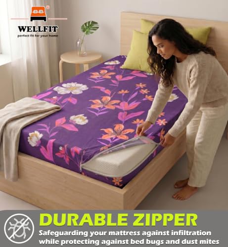 Image of WELLFIT Premium Glace Cotton 300 TC Mattress Cover /Protector for Queen Size Bed with Zip /Chain /5x6 ft / 60x72x6 inch