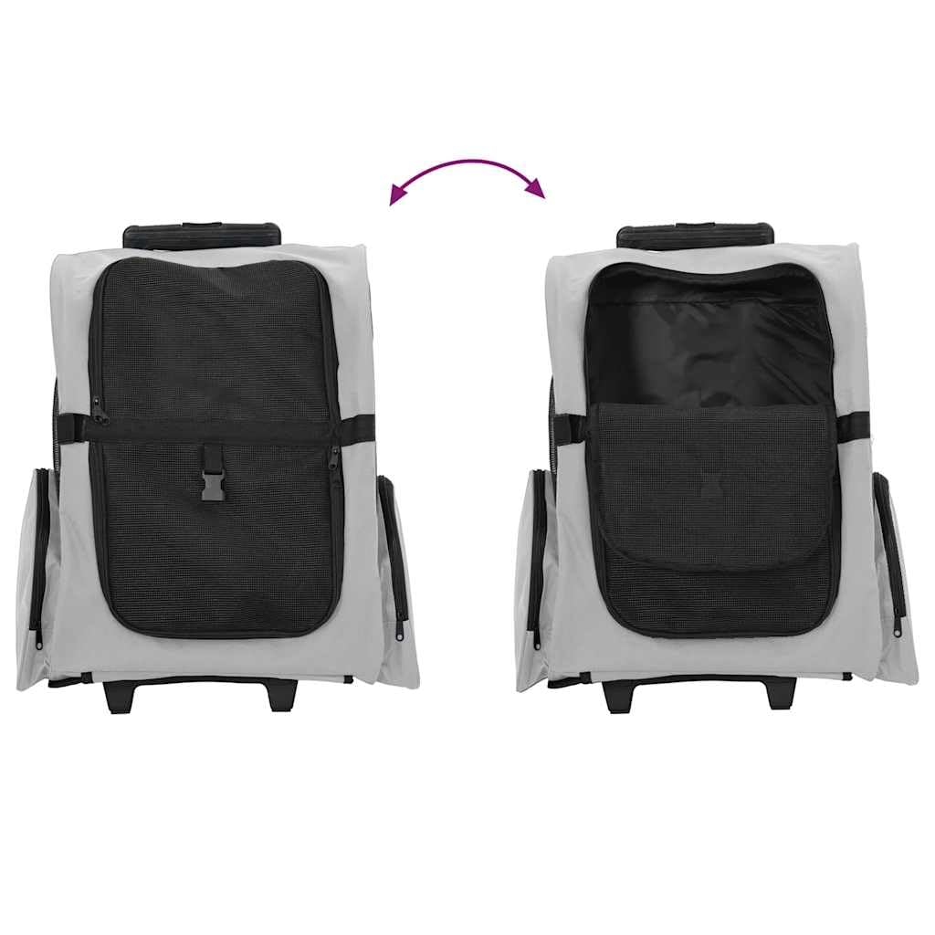 Trolley per animali domestici, 3 in 1, grigio, 48 x 32 x (57-106) cm | Zaino rimovibile, borsa a mano per cani, borsa a rullo con manico regolabile, finestra in rete, 2 tasche con cerniera