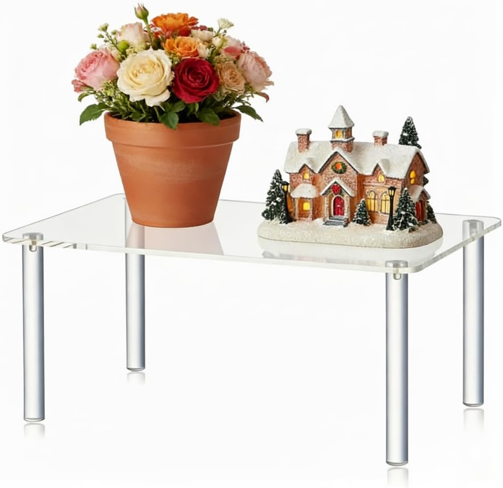 Acrylic Rectangular Display Riser – Extral Large 6mm Thick Clear Plant Stand & Shelf Riser for Decor, Collectibles, Kitchen Organization, Shoe Displays (Generous Extra-Large Size)