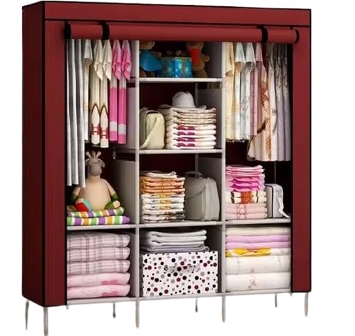 Portable Fabric Wardrobe Closet for Clothes Storage | Foldable Cloth Almirah with Metal Frame & Non-Woven Fabric Cover-image-18
