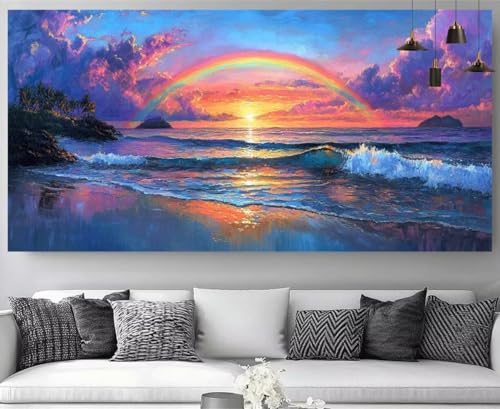 Diamond Painting Plage XXL 30x90cm broderie diamant kit complet adulte coucher de soleil M-Y549