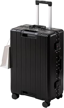 Aluminum Frame Luggage, Large Capacity Travel Suitcase, 20 Inch Carry on Luggage, Hard Shell Suitcase, Silent Universal Wheels,Black,26in