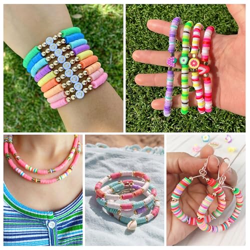 Image of Gionlion 25000 Pcs Clay Beads Bracelet Making Kit Abundant Single Color Heishi Beads, 7 Boxes Polymer Beads for Bracelets Jewelry Making kit with Charms, DIY Arts and Crafts Gifts