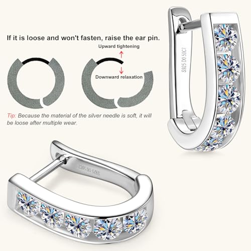 Moissanite Huggie Square Hoop Earrings for Women or Men 1.0cttw D Color VVS1 Clarity 925 Sterling Silver U-Shaped Earrings2