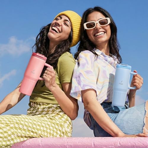 Image of FLAIR Vogue Vacuum Insulated Stainless Steel 750 ml Tumbler with Handle | 2-in-1 Lid with Flip Straw & Sip Spout -Blue | Hot & Cold Beverage Mug | Leak Resistant