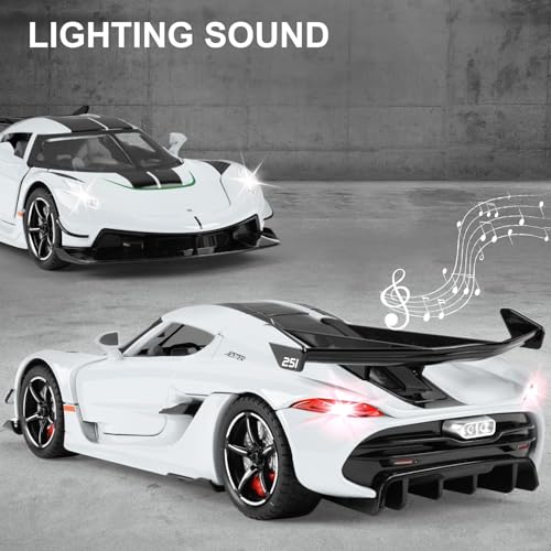 Image of 1:32 Koenigsegg Jesko Diecast Model Car, Metal Alloy Pull Back Toy Car with Openable Doors, Sound & Light, Realistic Hypercar Die Cast Scale Vehicle, Collectible Sports Car Gift for Boys