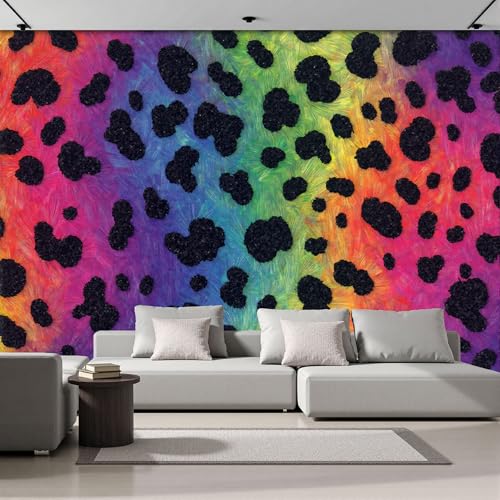 Papier peint panoramique multicolore léopard pop rétro 350x256cm
