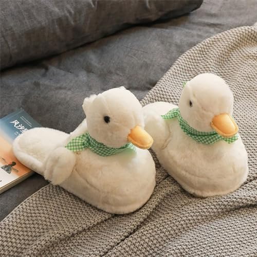 Duck Slippers, Duck Plush Slippers, Yellow Duck Slippers, Novelty Cozy Fuzzy Slippers, Soft Comfortable House Shoes, Cute Animal Slippers for Women Men (8.5-10 Women/7.5-9 Men, White)2