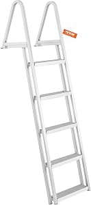 VEVOR Dock Ladder, Removable 5 Steps, 350 lbs Load Capacity, Aluminum Alloy Pontoon Boat Ladder with 4'' Wide Step & Nonslip Mat, Easy to Install for Ship/Lake/Pool/Marine Boarding