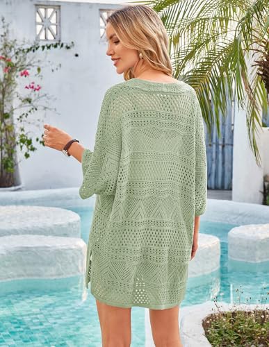 Image of GRACE KARIN Women Lightweight Summer Cardigan Crochet Knit Kimono Sweaters | Lightweight Crochet Knit Fabric, Short-sleeve Open-front Oversized Kimono, Ideal Casual Outerwear for Summer Daily Wear