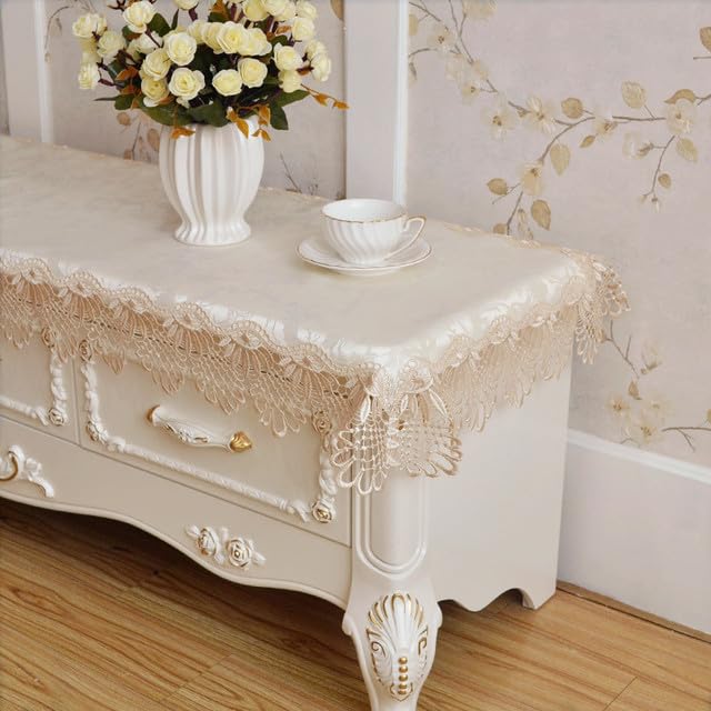 PGGOLF Long Table Cloth White Rectangle Table Cover TV Cabinet Tablecloth Europe Embroidered Lace Shopbox Fabric Strip Piano Dust Cover-HM42,60X120cm