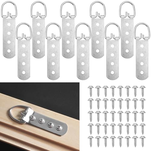 Image of 10 Pcs Super Heavy Duty Picture Hangers Extra Large Strap Hanger 4 Hole D-Ring Hanger with Screws for Hanging Picture Photo Frame