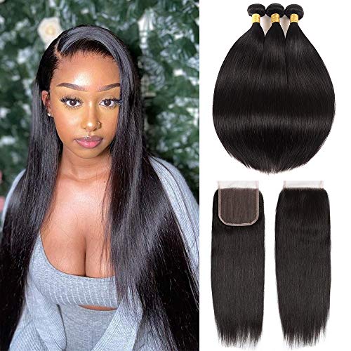 Lace Front Wigs Human Hair NOBILITY Hair 13x4 Lace Frontal Wigs Brazilian 100% Unprocessed Virgin Human Hair Wigs With Baby Hair for Black Women (16 18 20+14 Inch, Staright 3 Bundles with Closure)