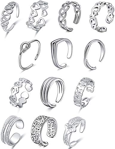 Goerhsjie Adjustable Toe Rings for Women Open Tail Ring Women Beach Foot Jewelry Set Flower Arrow Band 13PCS