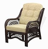 Lounge Malibu Armchair ECO Natural Rattan Wicker Handmade Design with Cream Cushion,Dark Brown