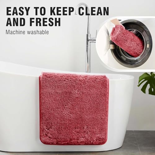Image of SANMARINO Super Soft Shaggy Bathroom Rugs, Absorbent Thick Anti-Slip Microfiber Bath Rugs, Quick Dry Machine Washable Bath Mat for Bathroom Floor, Bathtub and Shower 17 inchx24 inch - Red