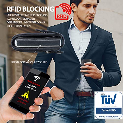 Manufaktur Nikita® Creditcardhouder van echt leer, portemonnee met RFID-bescherming, portemonnee voor 10 kaarten, voor dames en heren, met mooie geschenkdoos, Klein muntenvak, zwart, kleines Münzfach, - Image 6