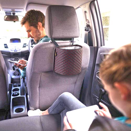 Yogi Prime Car Trash Can Waterproof & Leakproof- Black Car Garbage Bin With Headrest Hanging, Elegant Well Design Vehicle Bags, Mini Container & Cooler For Luxury Cars Accessories #TOP1