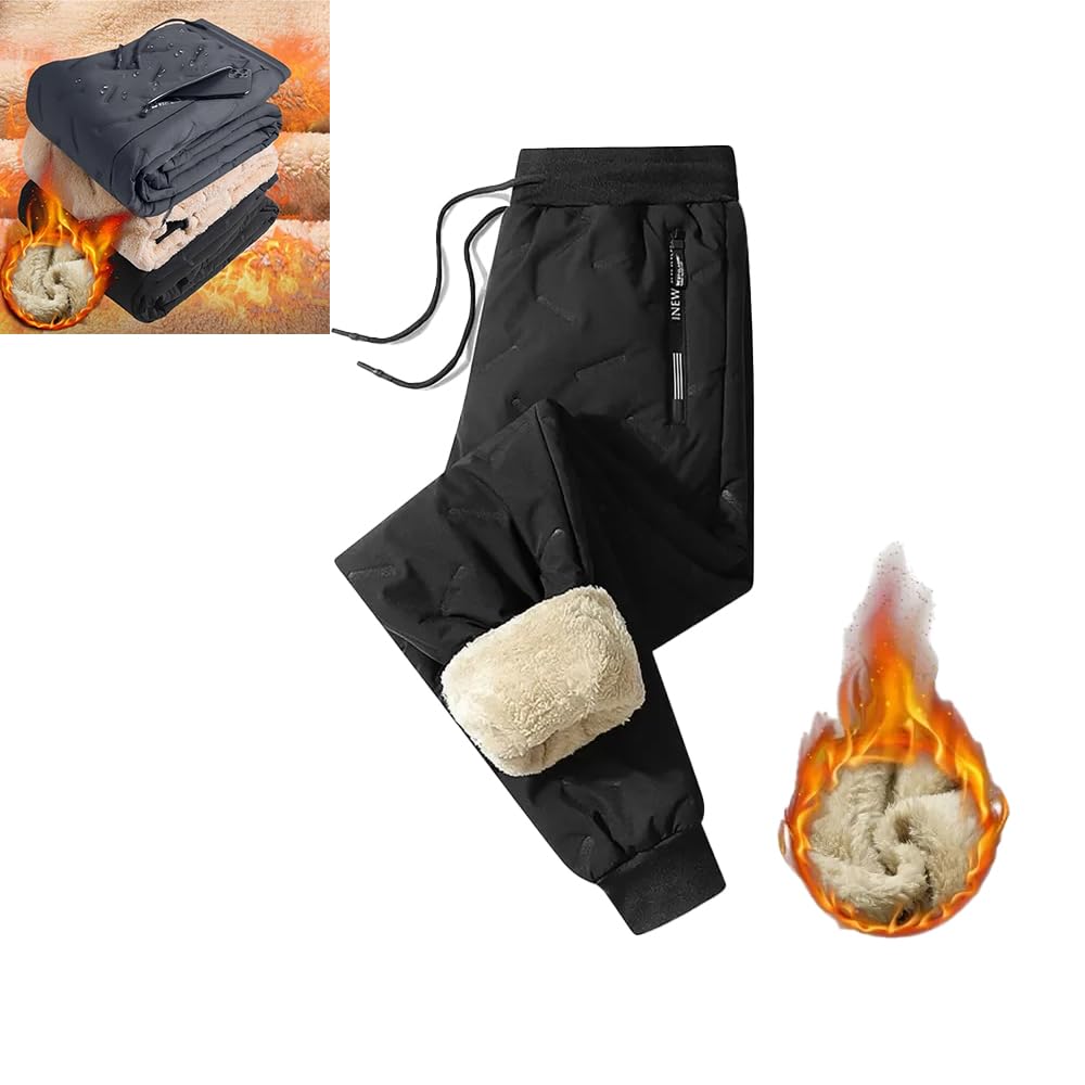 Pantaloni impermeabili foderati in pile da uomo e da donna,pantaloni termici invernali in lana d'agnello pantaloni casual pantaloni impermeabili antivento in cotone caldo (Black-b,X-Large)
