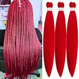Gozill Red Braiding Hair Pre stretched Hypoallergenic Prestretched Braiding Hair Extensions Synthetic Ez Braid Non Toxic Knotless Fulani