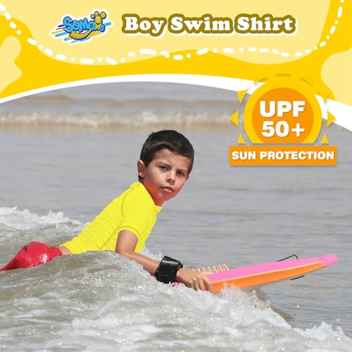 Image of Semois Boys Rash Guard Swim Shirt Short Sleeve Swimwear Toddler Kids Youth Rashguard Water Shirt UPF+ 50 Quick Dry Shirt