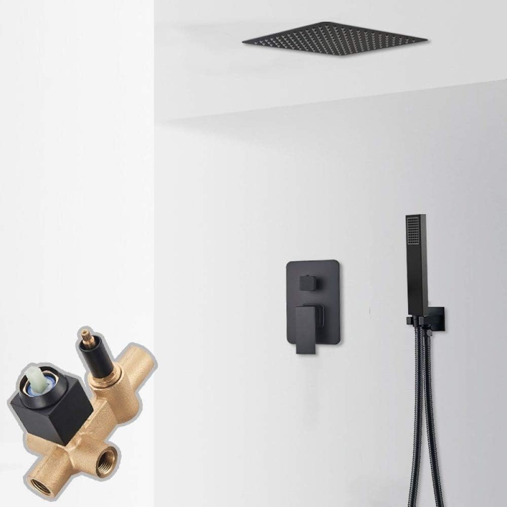 Modern Matte Black Shower System - 40.6cm Ceiling Mount, Rain Shower Head, 3-Way Hot & Cold Mixer, 2-Way Bath & Shower Faucet, Bathroom Fixture