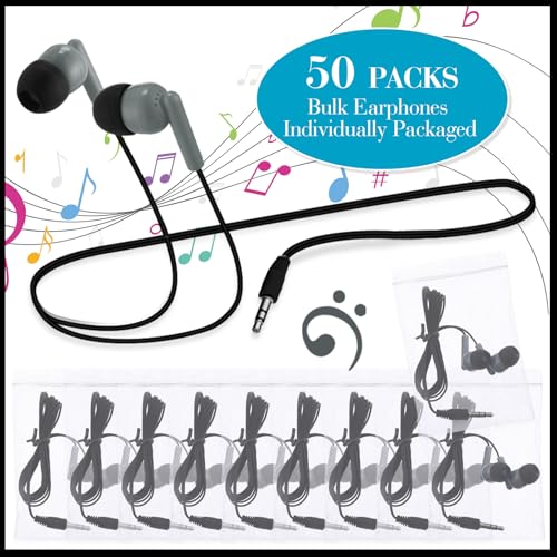 Image of Kanayu 50 Pack Wired Earbuds Bulk for Classroom, 3.5MM No Mic,Gray