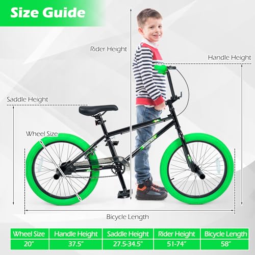 Image of Goplus Freestyle BMX Bike, 20 inch Trick Bicycle w / 360 Degree Steering, 4 Pegs, Adjustable Seat, U-Brake, Hi-Ten Steel Frame, Training Bike for Beginner Riders Teens Youth Boys Girls