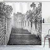 ABAKUHAUS China Duschvorhang, Ruinen, Stoffliches Gewebe Badezimmerdekorationsset mit Haken, 175 x 200 cm, Grau Taupe