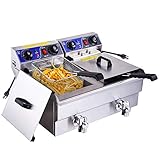 WeChef 24.7 QT Commercial Electric Deep Fryer Dual Tanks with Timers Drains Reset Button French Fry...